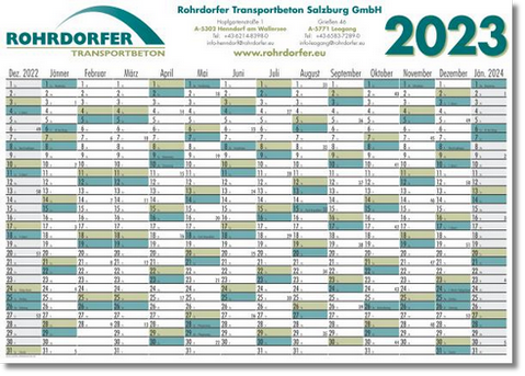 Plakatkalender mit  Kalendarium für Österreich