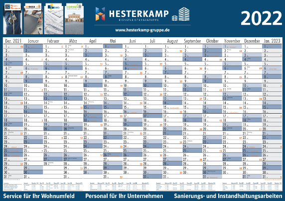 Kalender mit 14 Monatsspalten