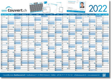 Plakatkalender mit 16 Monaten und Ferientermintabelle